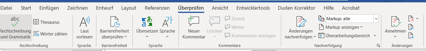 Unter dem Reiter „Überprüfen“ findest du die Funktion „Änderungen nachverfolgen“.